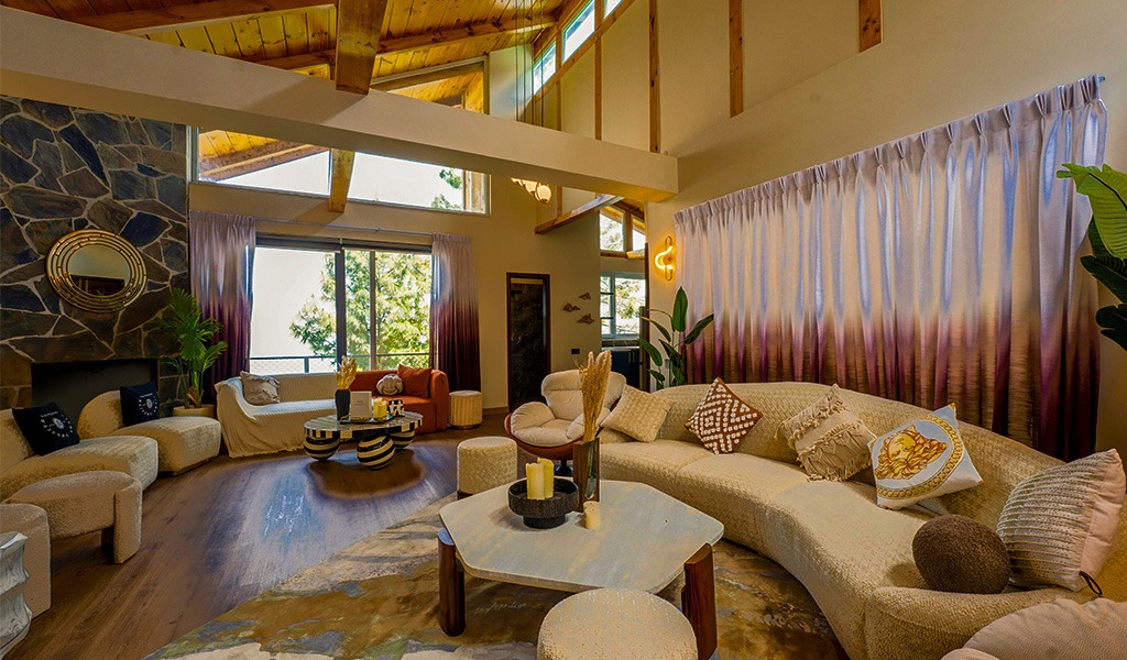 Luxury villa interior in Changla Gali with panoramic mountain and pine forest view by Blue Pine Mountain Homes