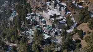 360 drone shot of Blue Pine Mountain Homes, showcasing luxury mountain homes Pakistan 2026 in Khaira Gali, Galiyat
